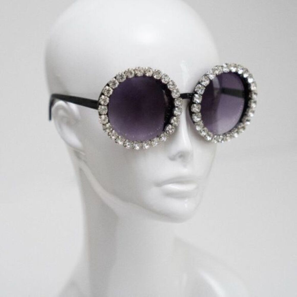 SUNGLASSES. Glam‎ Black Rhinestone Round Sunglasses. New.